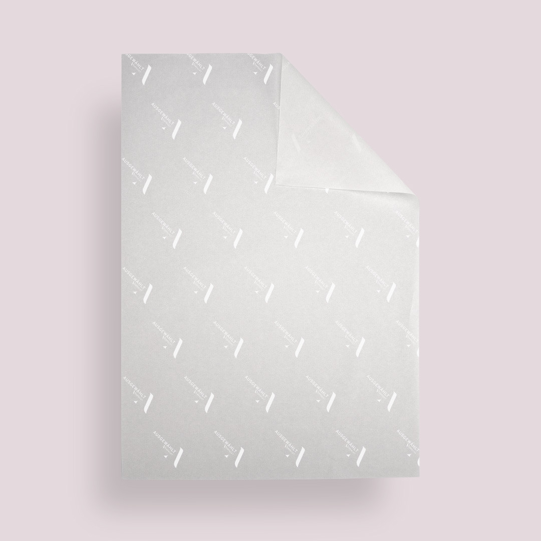 Seidenpapier auf Bogen mit Zusatzfarbe Weiß bedruckt